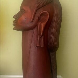 Handcrafted Brown Wooden Tribal Bust Sculpture - Home Art